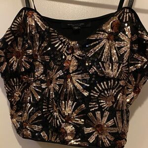 Marc New York Black and Gold Sequin Crop Top